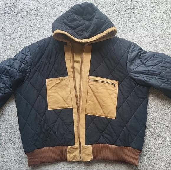 Vintage Carhartt Active Jacket Men 2XL Tan Work Hoodie Quilt Lined Duck Canvas - Picture 5 of 9